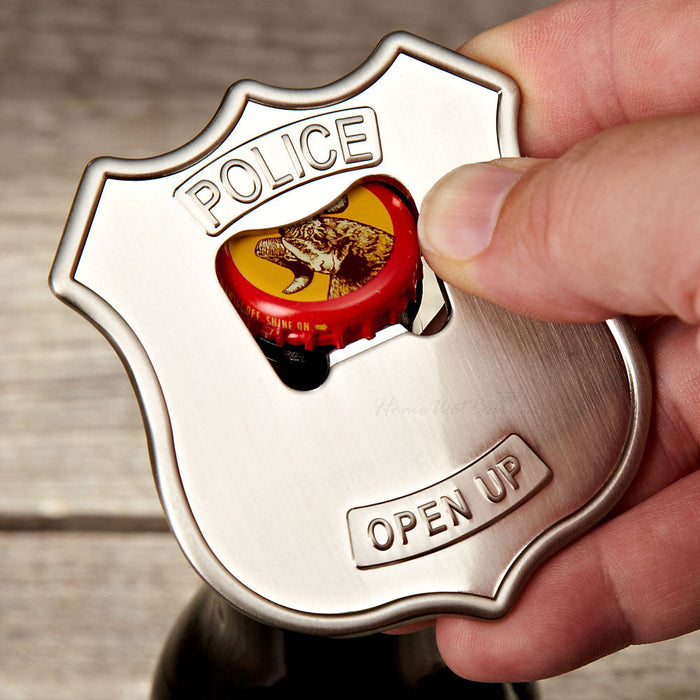 Open Up Police Badge Bottle Can Opener Steel Fun Parties Beer Cap Soda Bar Gift