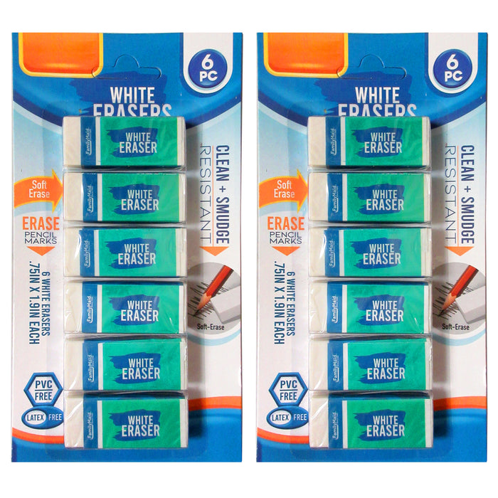 12 Pc School Office White Erasers Rubber Clean No Smudge Art Erase Pencil Marks