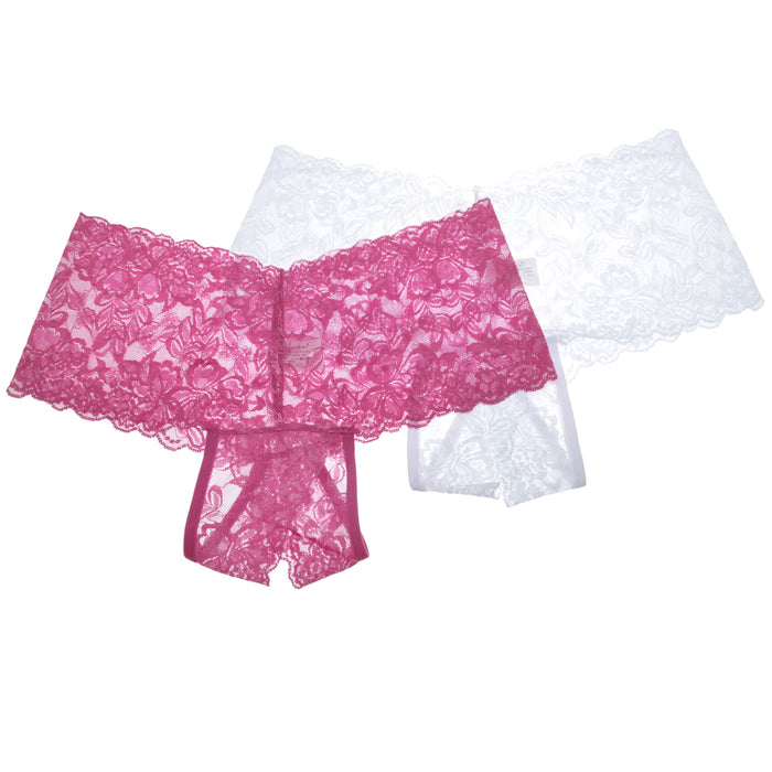 2pc Women Sexy Lace Crotchless Cheeky Boxer Shorts Panties Underwear Lingerie XL
