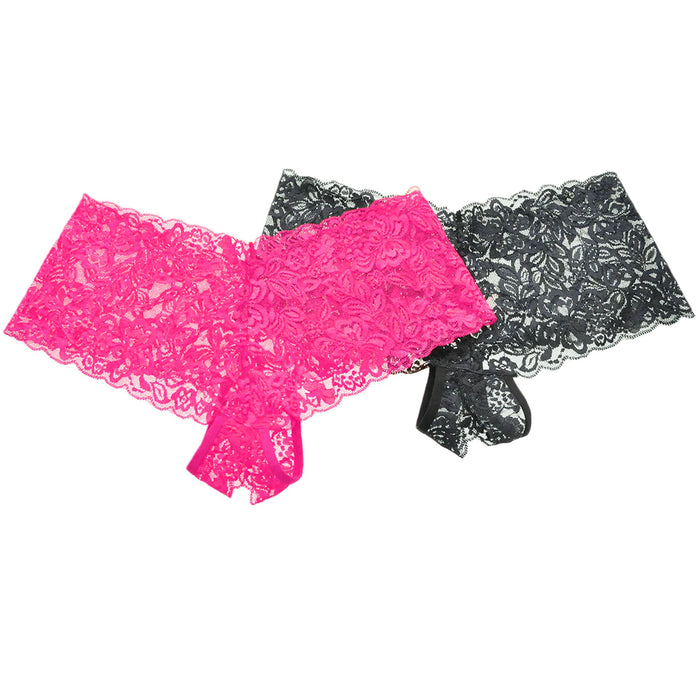2pc Women Sexy Lace Crotchless Cheeky Boxer Shorts Panties Underwear Lingerie XL