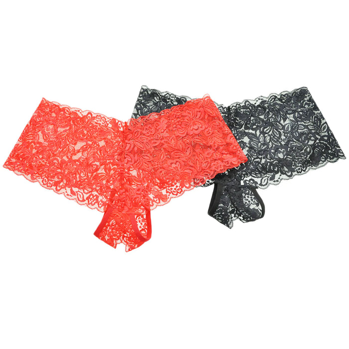 2pc Women Sexy Lace Crotchless Cheeky Boxer Shorts Panties Underwear Lingerie XL