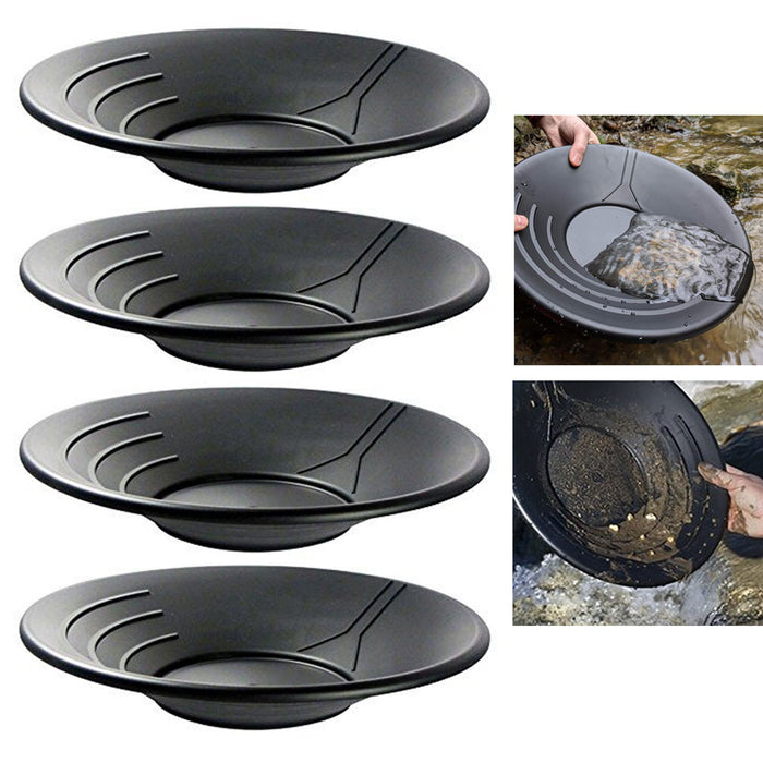 4 Pc Black Plastic 14" Gold Pan Nugget Mining Panning Sifter Riffles Prospecting