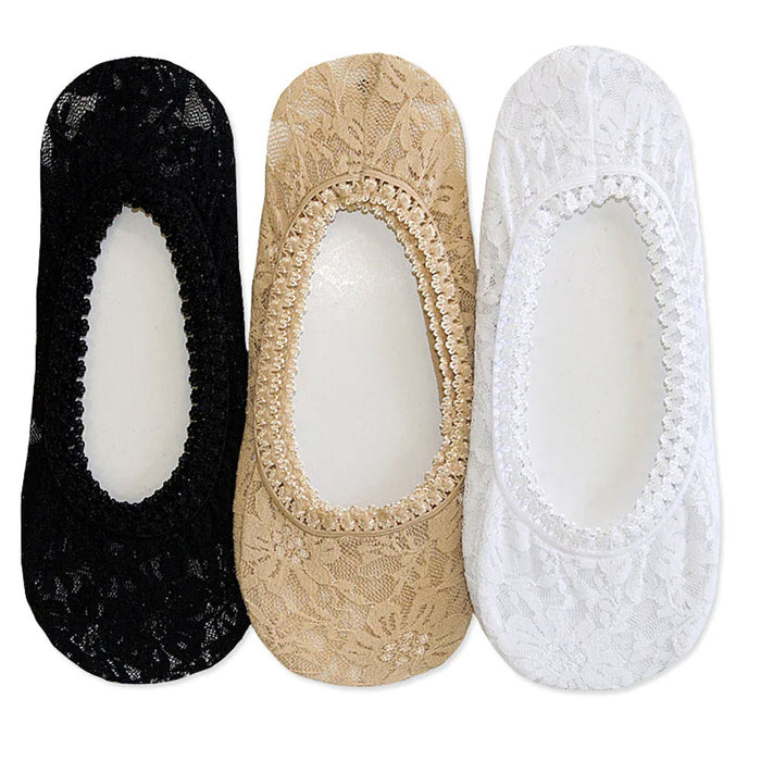3 Pairs Women's Assorted Lace Socks Foot Covers No Show Boat Liner Low Cut 9-11