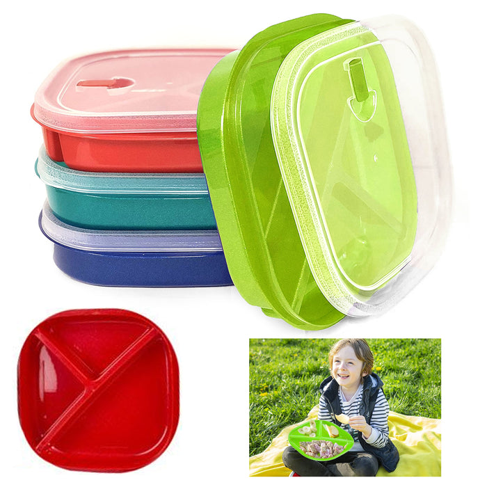 6 Reusable Food Storage Container Meal Prep 3 Section Plate Microwave BPA Free