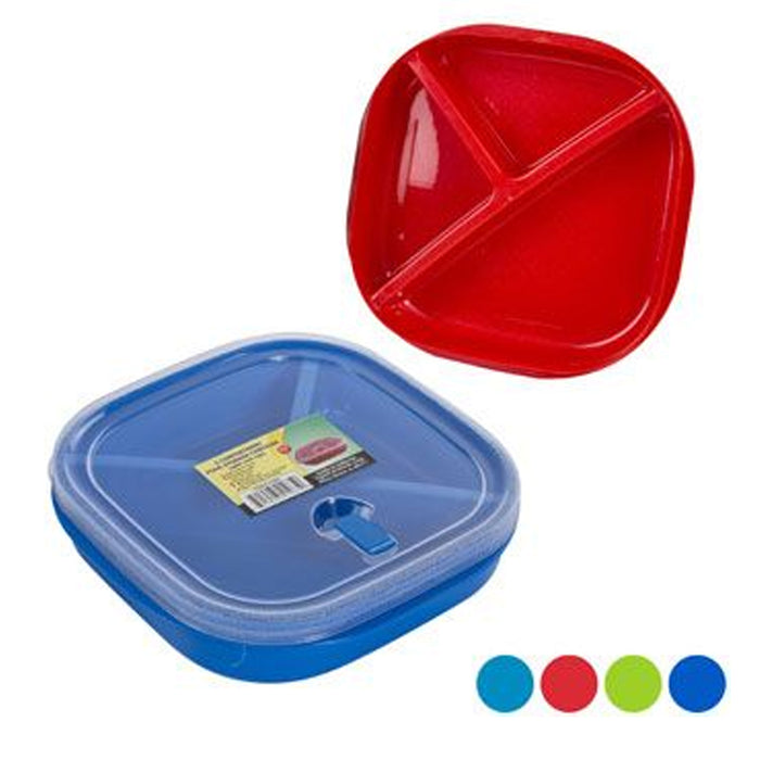 4 Square Divided Plates w Lids Meal Prep Lunch Food Storage Containers BPA-Free