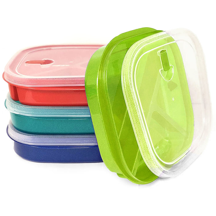 2 Pk BPA-Free Square Divided Plates w Lids Meal Microwave Safe Lunch Containers