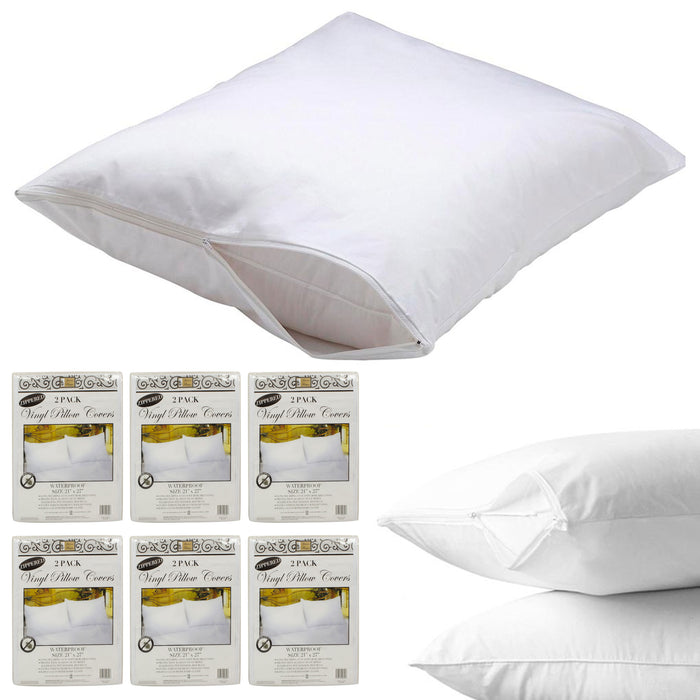 12 X Zippered Pillow Protector Cover Case Premium Vinyl Waterproof Bedding White