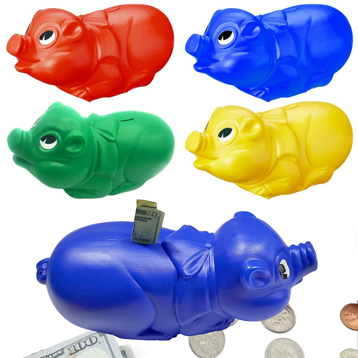2 Large Piggy Banks Cash Coin Money Savings Saver Pig Safe Vintage Kids Gift 11"