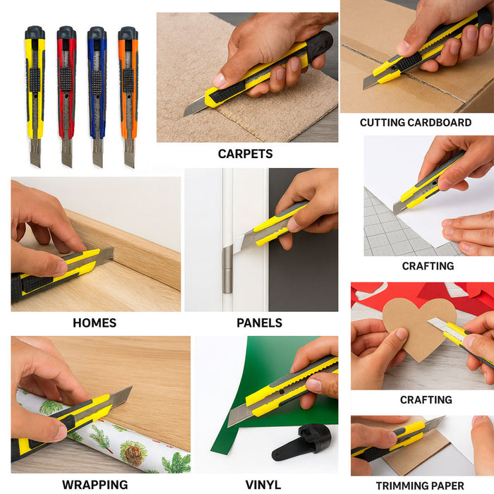 4 Utility Knife Box Cutter Retractable Snap Off Lock Razor Sharp Blade Tool !