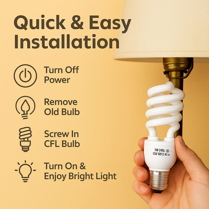 6 CFL Light Bulbs Energy Saving Soft White 26W 125 Watt Fluorescent Lighting