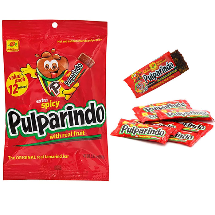 12 Pc Pulparindo Extra Spicy Flavor Mexican Candy Tamarindo Pulp Hot Salted 1 Pk