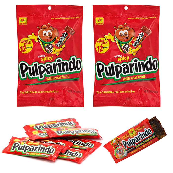24 Pc Extra Spicy Pulparindo Flavor Tamarindo Pulp Hot Salted Mexican Candy 2 Pk