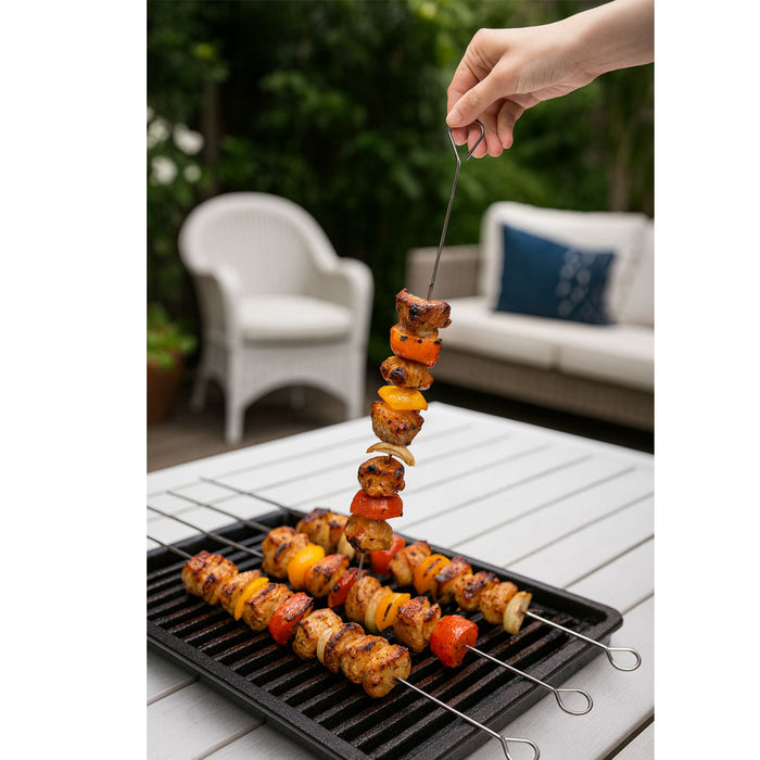 16 BBQ Skewers Shish Kabob Sticks Barbecue Stainless Steel Metal Cook Grill 14"