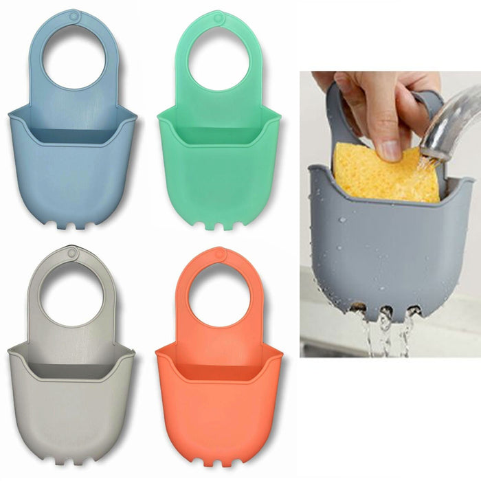 4 Sink Caddy Kitchen Silicone Soap Sponge Holder Hanging Basket Dish Bath Shower