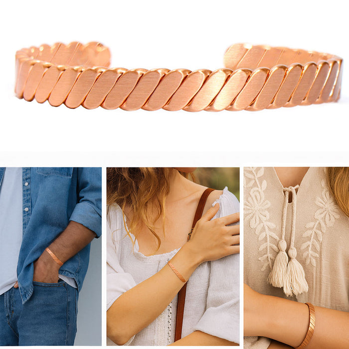 1 Pc Pure Copper Bracelet Twisted Flat Solid Cuff Bangle Arthritis Pain Relief