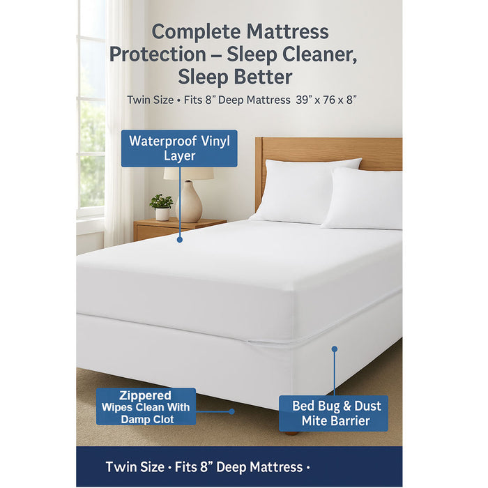 Twin Size Bed Mattress Cover Zipper Plastic Waterproof Bed Bugs Protector Mites