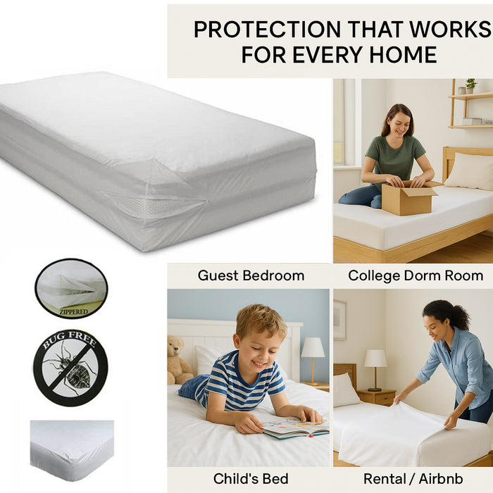 Twin Size Bed Mattress Cover Zipper Plastic Waterproof Bed Bugs Protector Mites