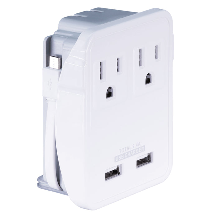 2 Pc Dual USB Port Travel Wall Charger Adapter 2 Outlet Folding Micro Cable Plug