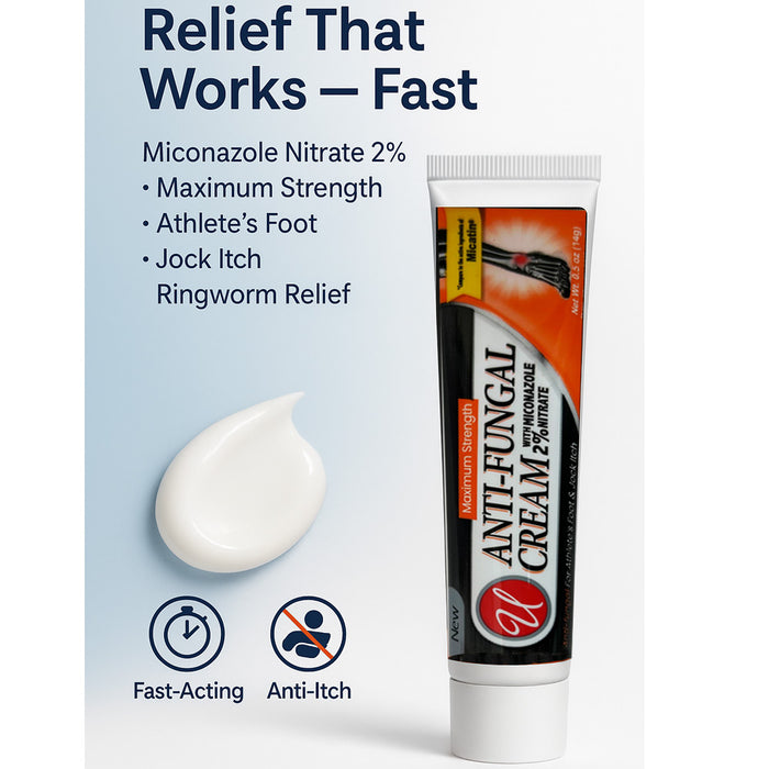 1 Miconazole Nitrate 2% 0.5 Oz Antifungal Cream Athletes Foot Jock Itch Itching