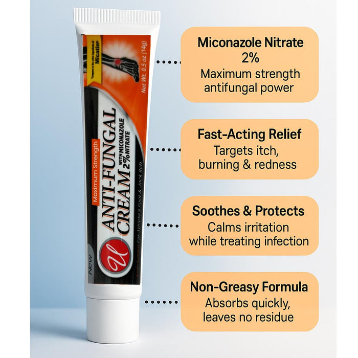 2 Miconazole Nitrate 2% 0.5 Oz Antifungal Cream Athletes Foot Jock Itch Itching
