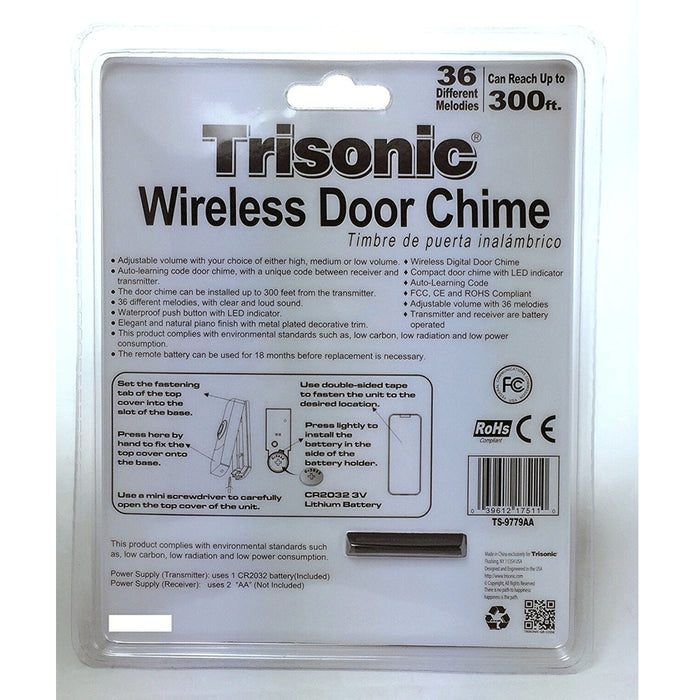 Wireless Door Bell Chime 100M 36 Chimes Music Melody Waterproof Remote Control