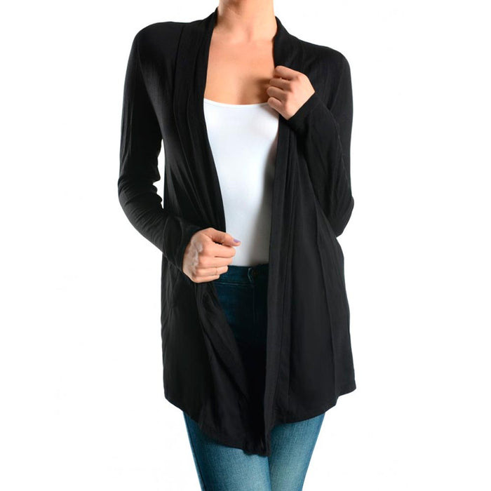 Womens Cardigan Long Sleeve Sweater Top Casual Solid Open Front Jacket Black SML