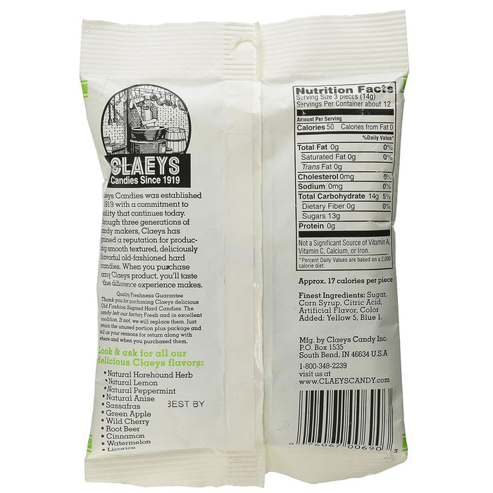 1 Bag Claeys Green Apple Hard Candy Fat Free No Gluten Candies Natural Drops 6oz