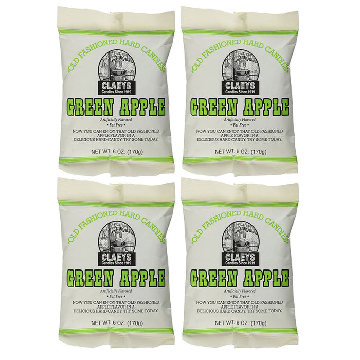 4 Bags Claeys Green Apple Hard Candy Fat Free Sugar Sanded Drops Treats 6oz