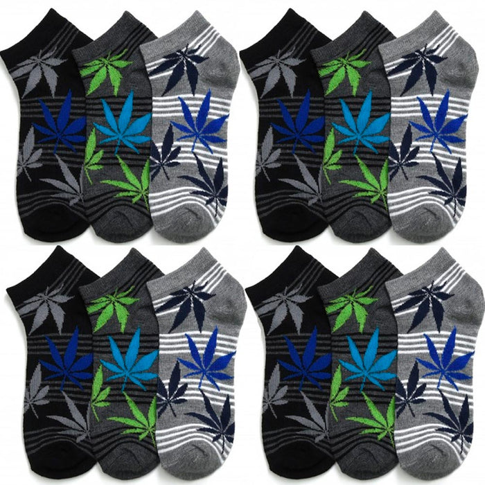 12 Pairs Marijuana Leaf Cannabis Ankle Socks Crew Low Cut Running Men Women 9-11