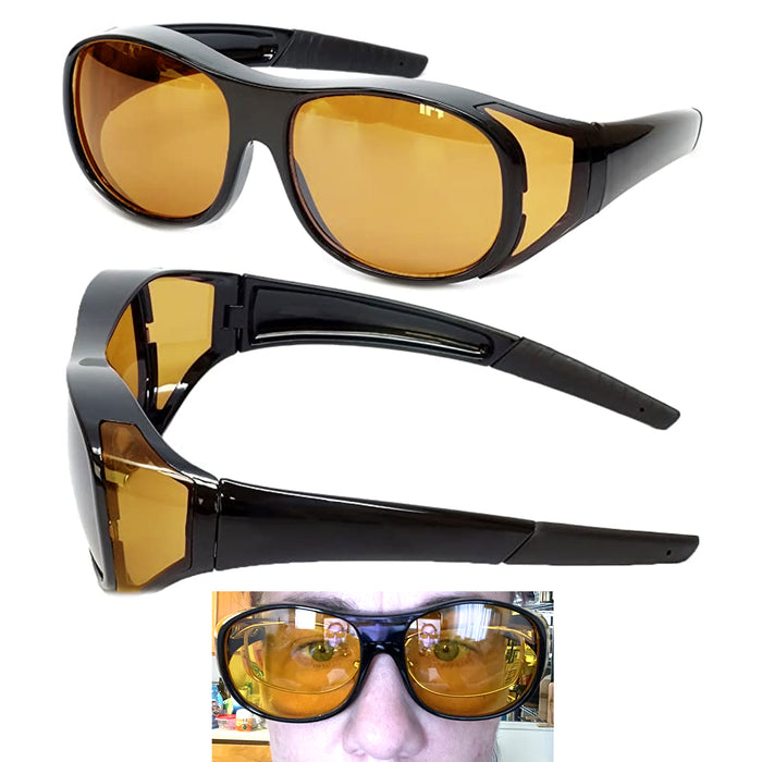 1 Polarized Sunglasses Cover Over Glasses Frame Night Driving Yellow Lens Drive