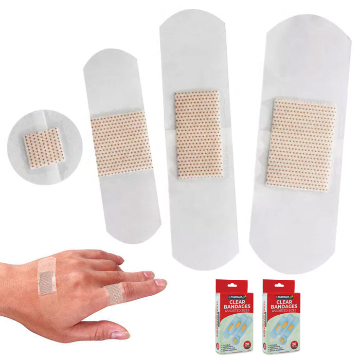 40 Pcs Clear Adhesive Bandages Sheer Waterproof Wound Dressing Strips Breathable