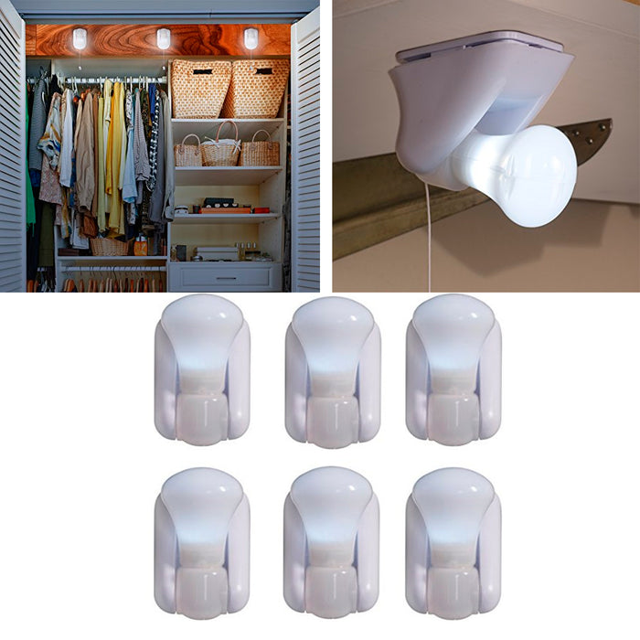 6 Pk Portable LED Bulb Cabinet Lamp Night Light Battery Self Adhesive Wall Mount