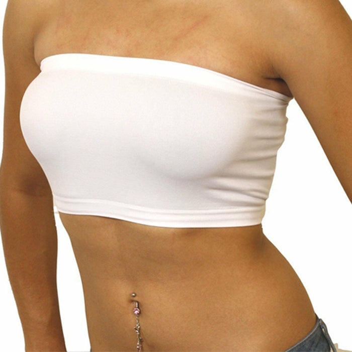 2 Seamless Tube Tank Top Bandeau Spandex Plain Cropped Bra Strapless Yoga White
