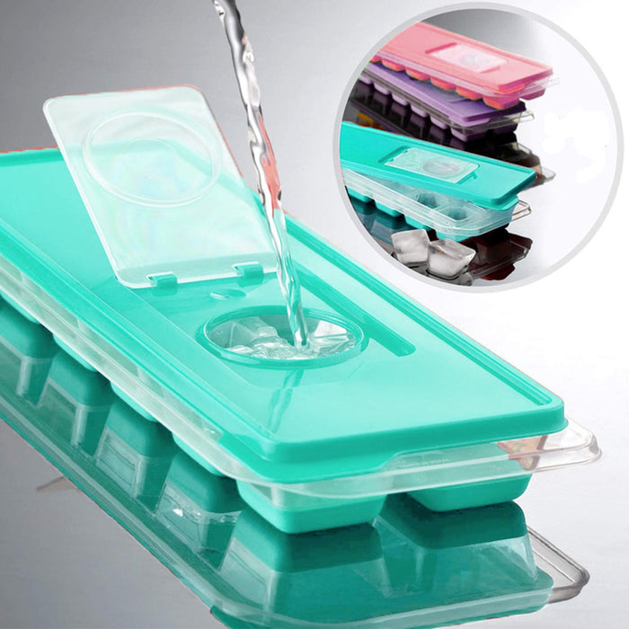 2Pk Soft Silicone Ice Cube Tray Removable Lid BPA Free Holds 24 Cubes Push Out