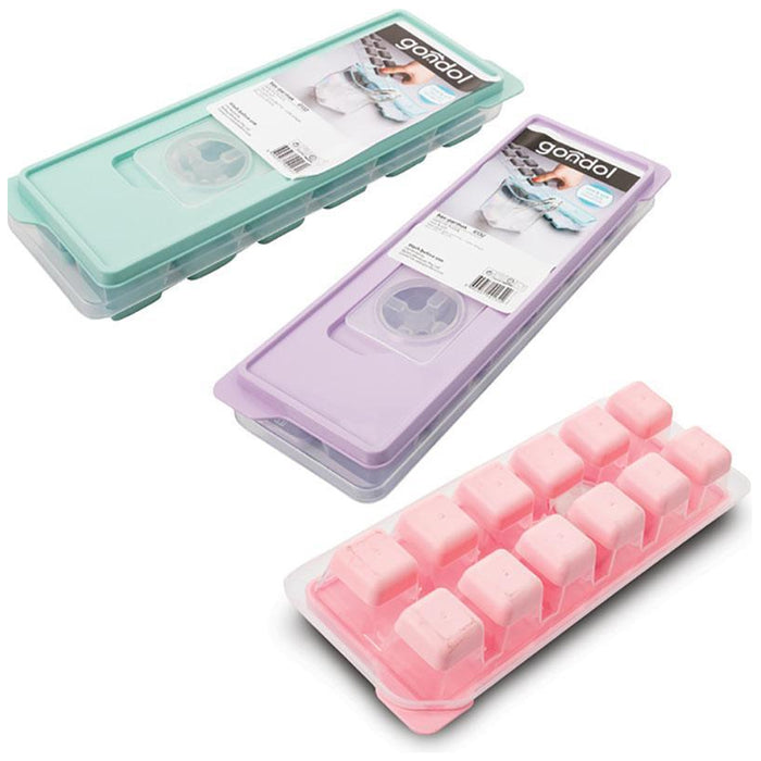 2Pk Soft Silicone Ice Cube Tray Removable Lid BPA Free Holds 24 Cubes Push Out