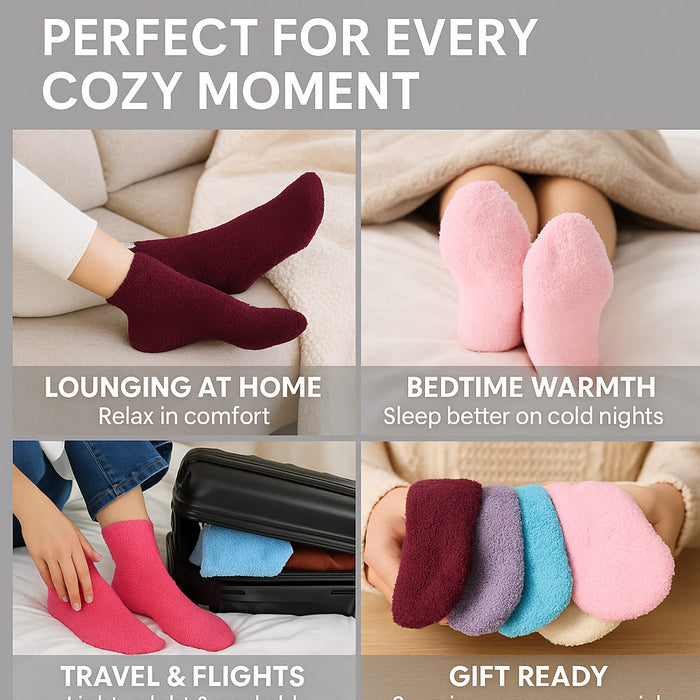 6 Pairs Ladies Cozy Socks Plush Fuzzy Soft Warm Slipper Women Pastel Colors 9-11