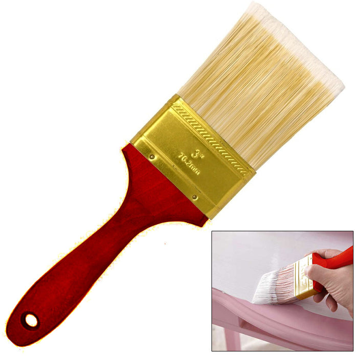 2 Pc Wooden Handle 3" Paint Brush Pro Polyester Bristles Interior Exterior Home