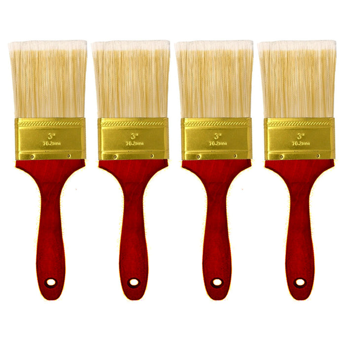 4 Pc Heavy Duty 3" Paint Brush Wood Handle Polyester Bristles Interior Exterior