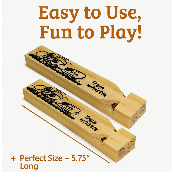 4 Wooden Train Whistles Choo Choo Wood Classic Toy Sound Kids Party Favor 5-3/4"