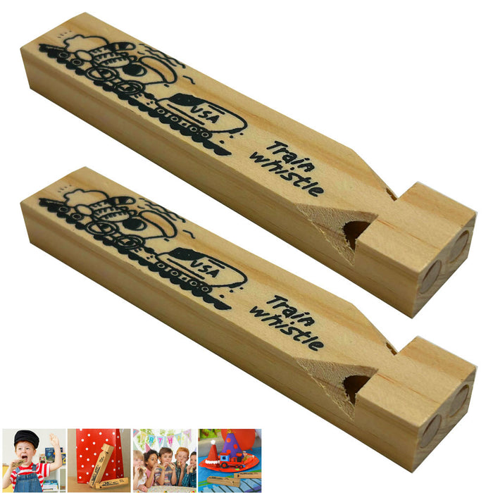 2 Pc Wooden Train Whistles 5-3/4" Kids Party Favors Thomas Theme Fun Classic Toy