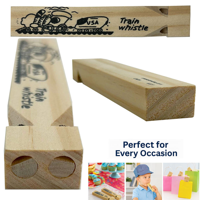 2 Pc Wooden Train Whistles 5-3/4" Kids Party Favors Thomas Theme Fun Classic Toy