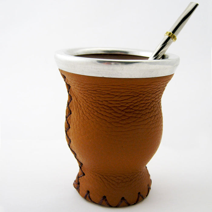 Easy Clean Mate Gourd Leather Glass Bombilla Straw Argentina Gaucho Detox Drink Tea L Brown