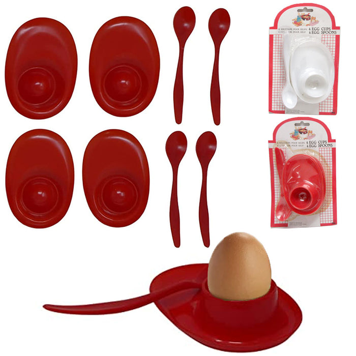 8 Pc Egg Cups w/ Spoons Set Poached Hard Boiled Bowl Saucer Breakfast Kitchen