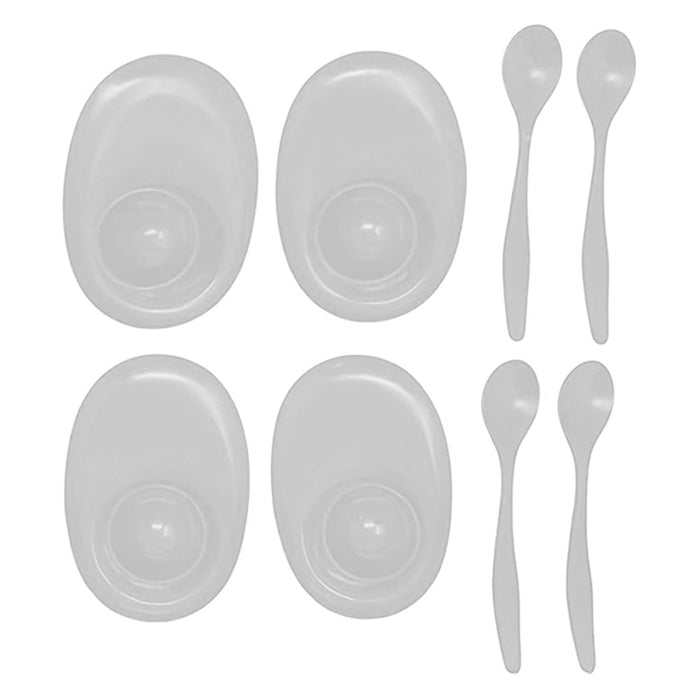 8 Pc Egg Cups w/ Spoons Set Poached Hard Boiled Bowl Saucer Breakfast Kitchen