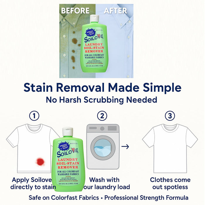 2 Pk Soilove Soil Stain Remover Laundry Detergent Blood Grease Dirt Removal 16oz