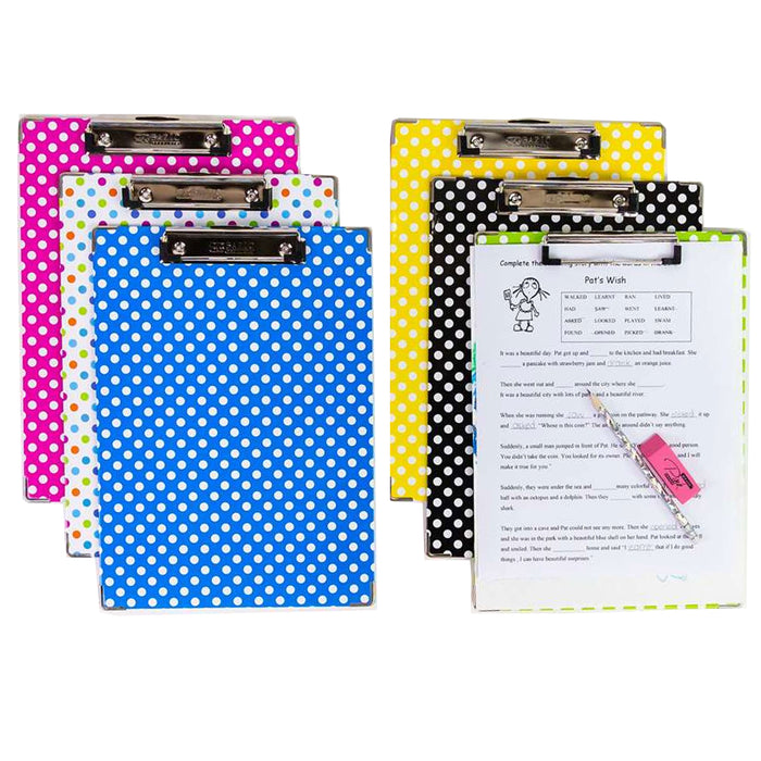 4 Standard Clipboards Bright Colors Polka Dot Low Profile Clip Hard Board Letter
