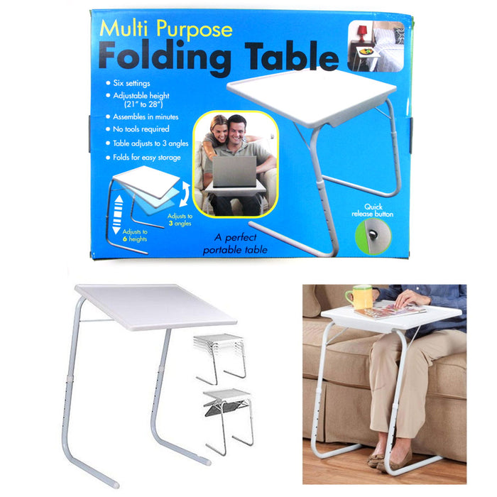 Folding Table Adjustable Desk Tray Cup Holder Eat  Work Foldable Under Sofa Bed