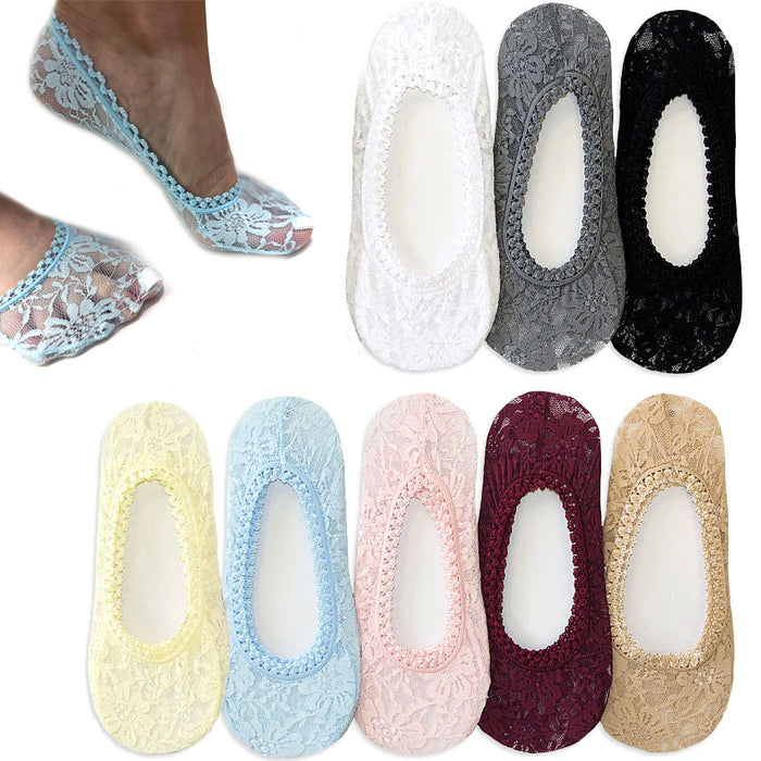 4 Pairs Women's Invisible Socks Sexy Lace No Show Boat Liner Thin Low Cut 9-11