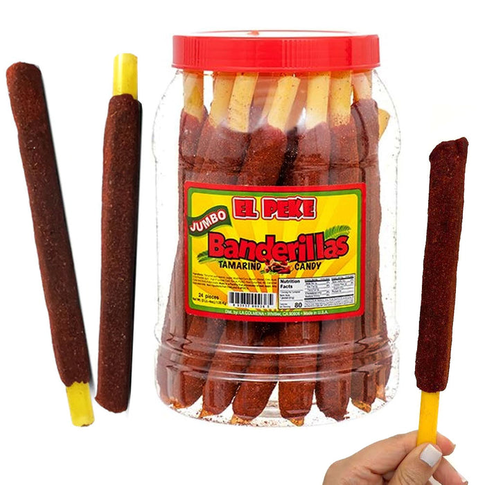 24 Pc El Peke Jumbo Banderillas Tamarind Candy Straw Mexican Chili Tamarindo