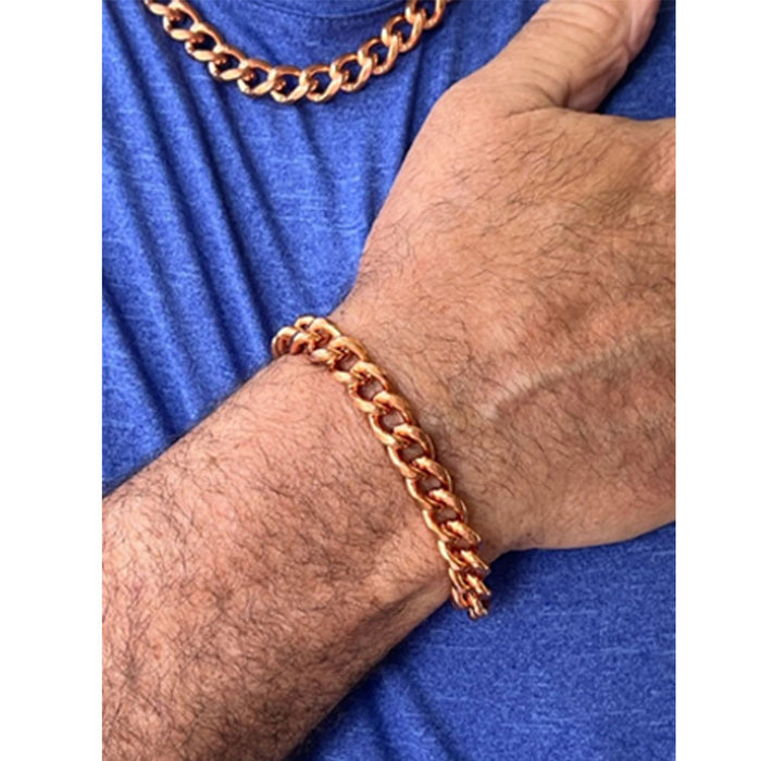 2 Pc Mens Cuban Link Necklace Bracelet Set Pure Copper 24" Solid Chain Jewelry